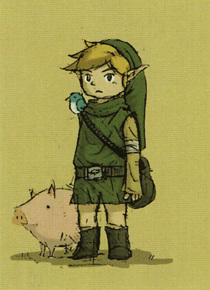 One of the early images of Link, when he was still planned to be left as a child.