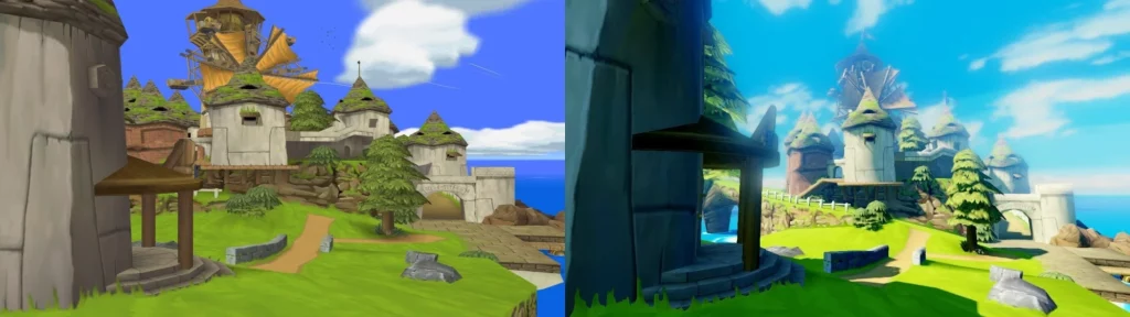 Comparison of The Wind Waker graphics for GameCube and for Wii U