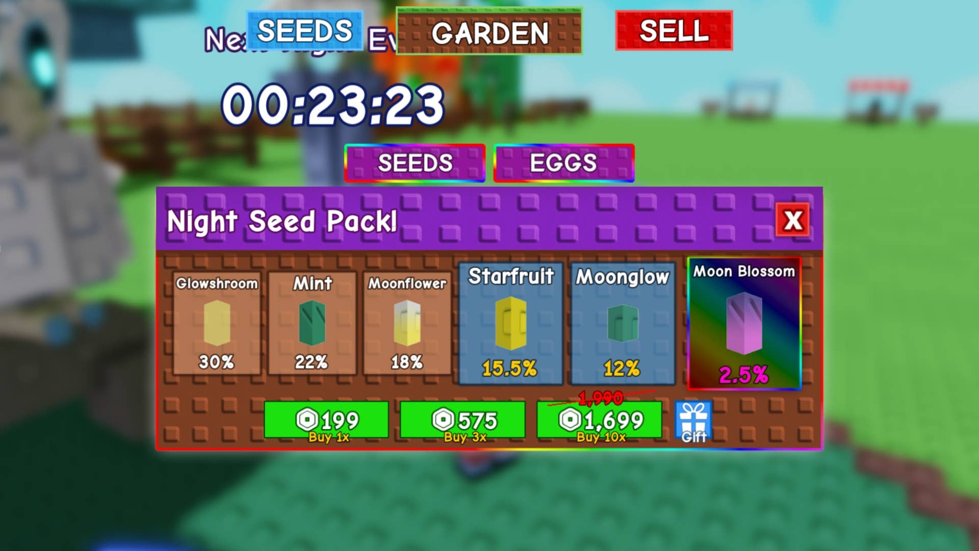 roblox grow a garden limited time event seed packs menu