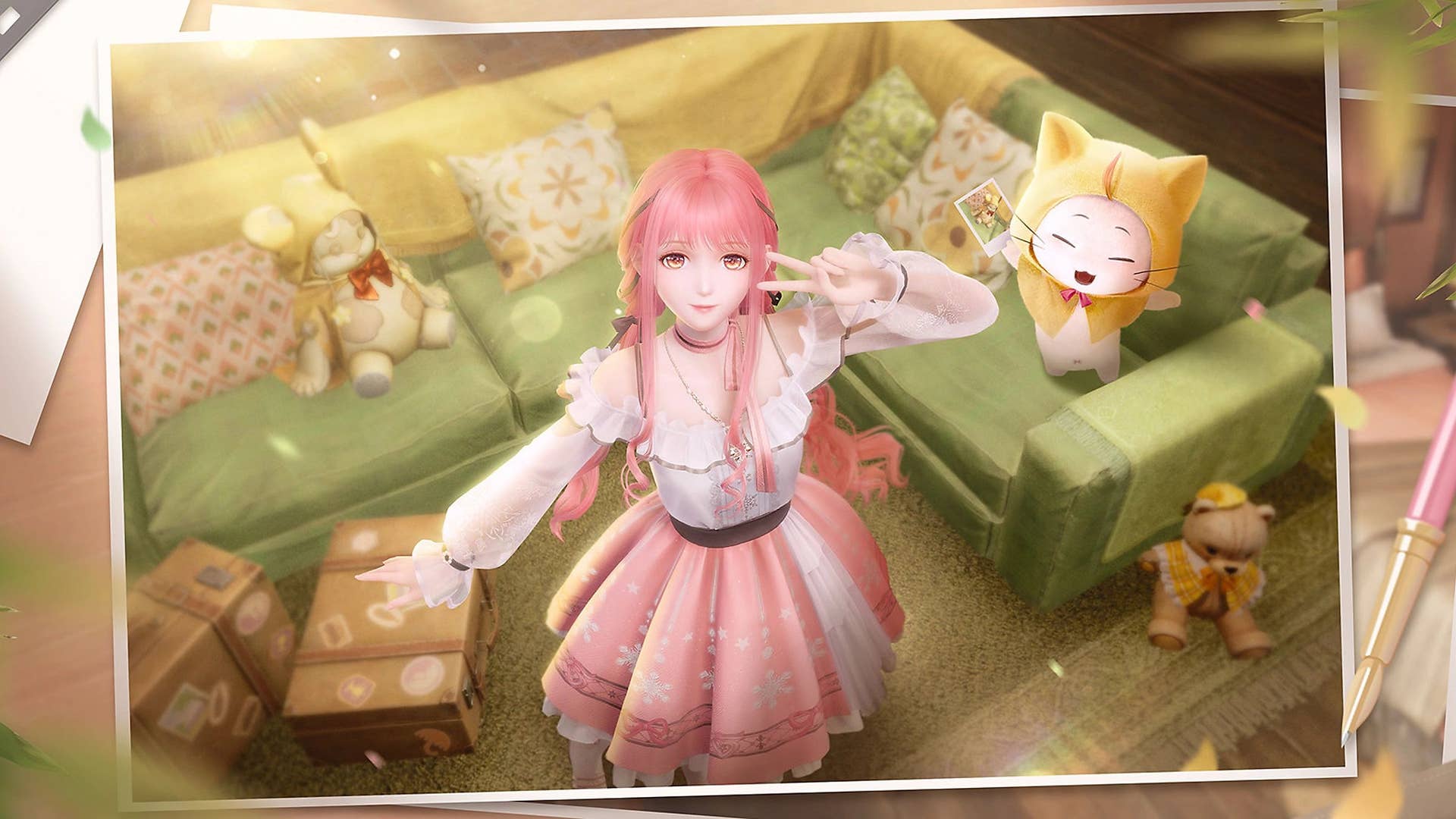 Character close-up with feline companion