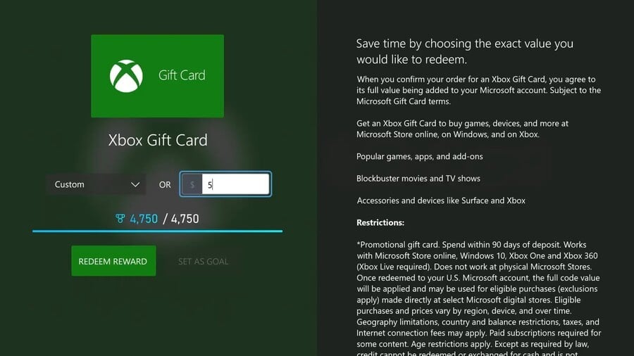 PSA: You Can Now Redeem Custom Xbox Gift Card Amounts Via Microsoft Rewards