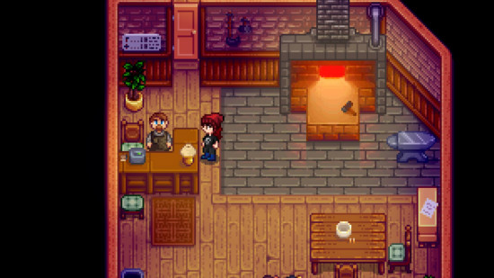 A player visiting Stardew Valley Clint in the blacksmith shop