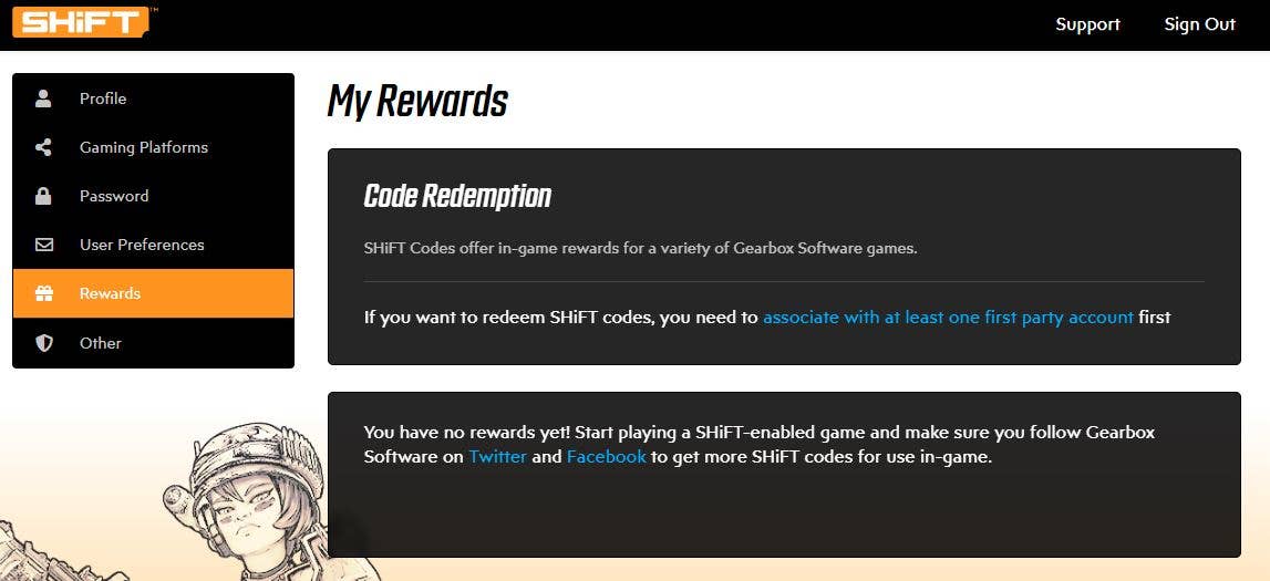 The dedicated website used to redeem Shift Codes for Borderlands 3. Codes can also be used to claim free goodies in Tiny Tina’s Wonderlands.