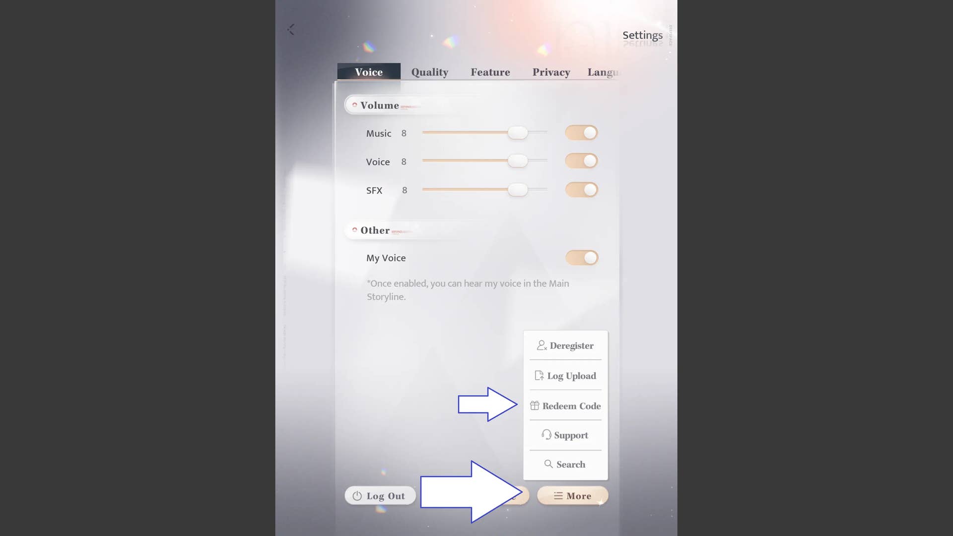 Code redemption interface