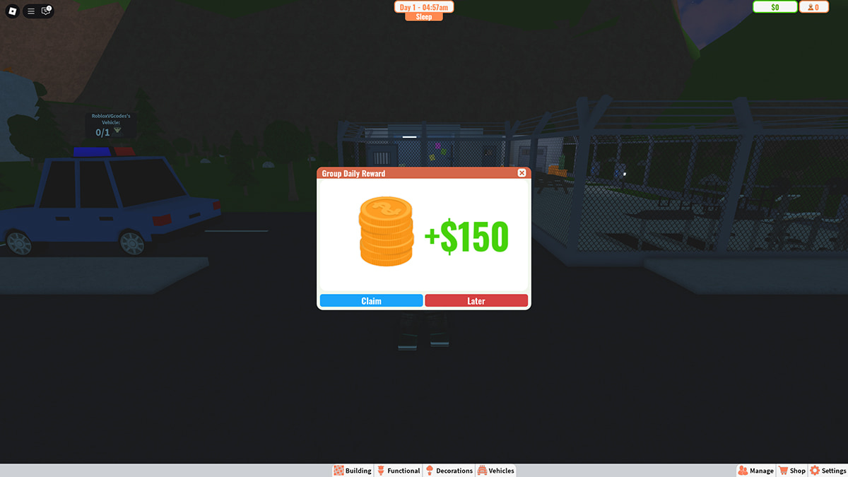 Image of the Group Daily Rewards window in My Prison on Roblox.