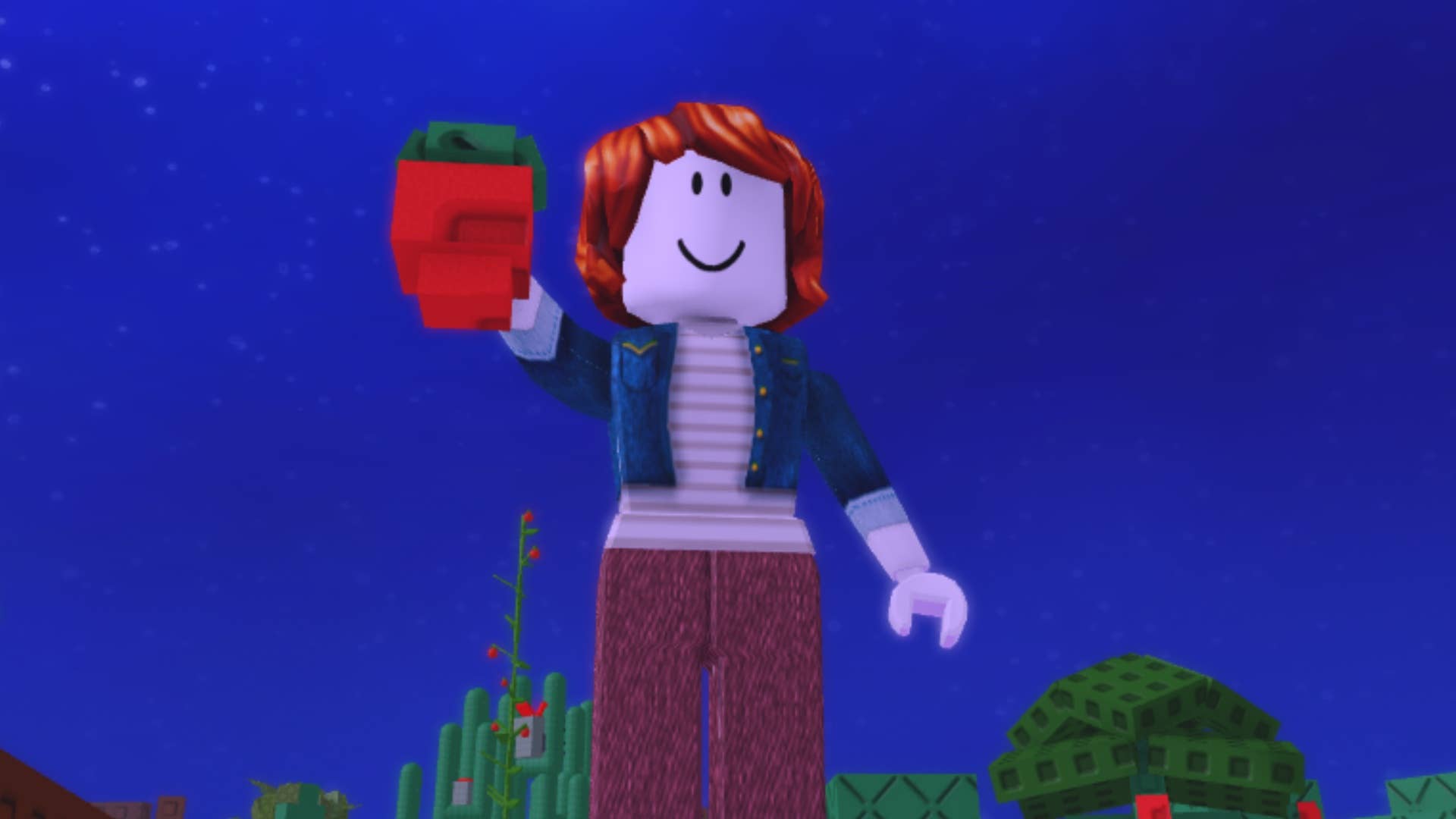 roblox grow a garden character holding up strawberry