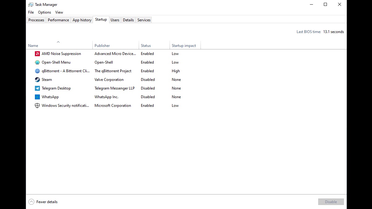 Task Manager interface highlighting startup applications