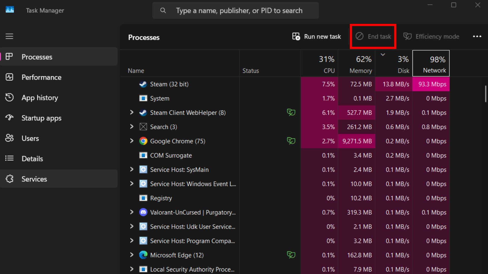 Task Manager interface displaying active processes (Credit: Microsoft)