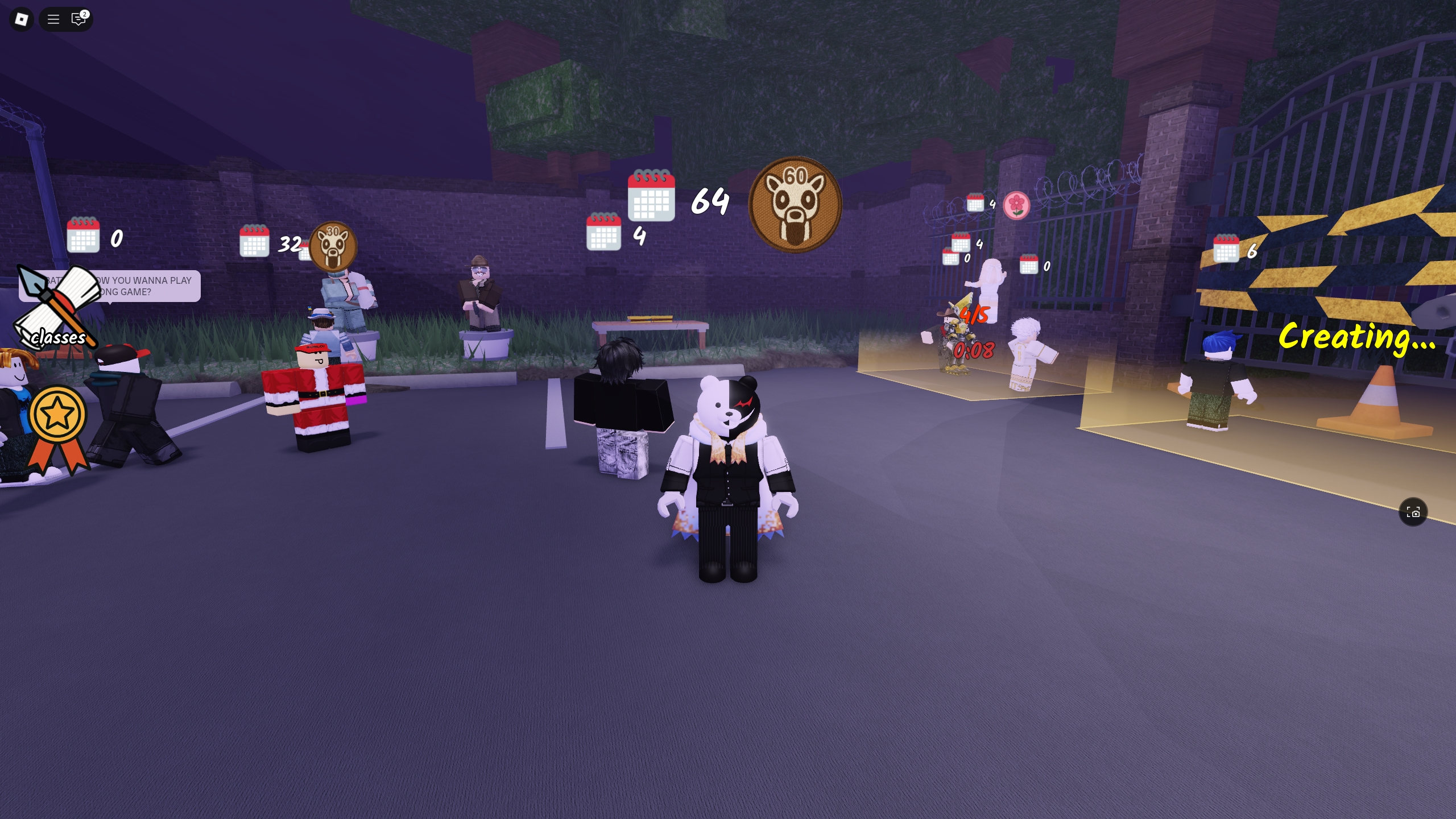 A player is standing in the lobby in 99 Nights in the Forest