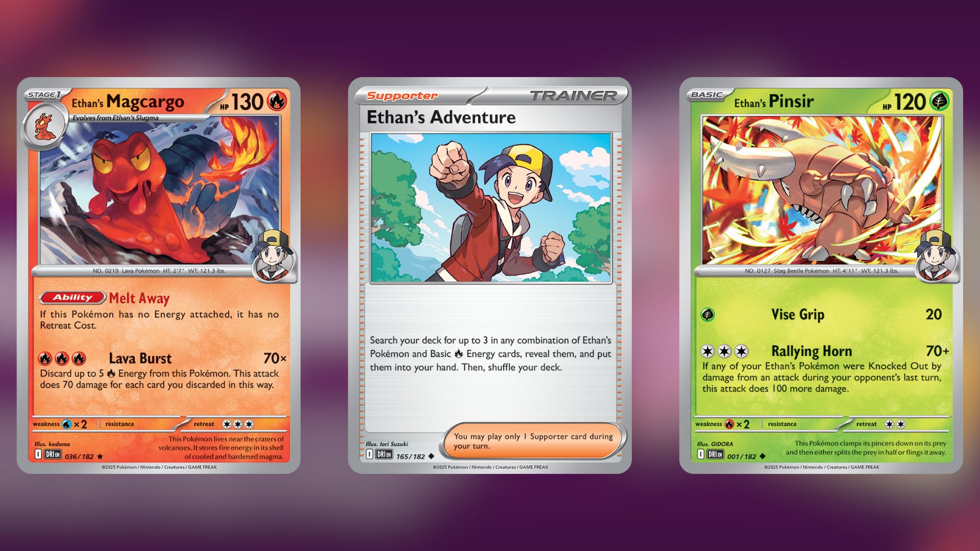 Ethan's Magcargo, Adventure, and Pinsir (Image via TPC)