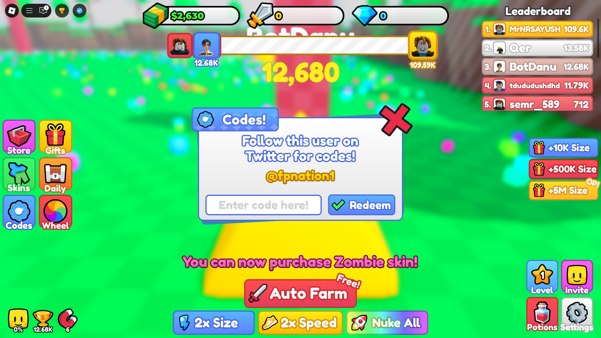 Code redemption interface (Image via Roblox)