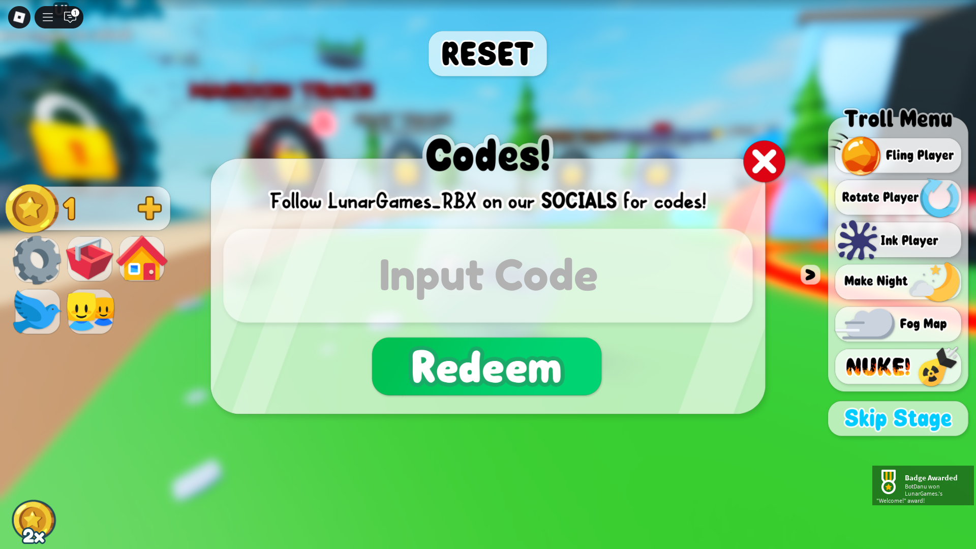 Code redemption interface (Source: Roblox)