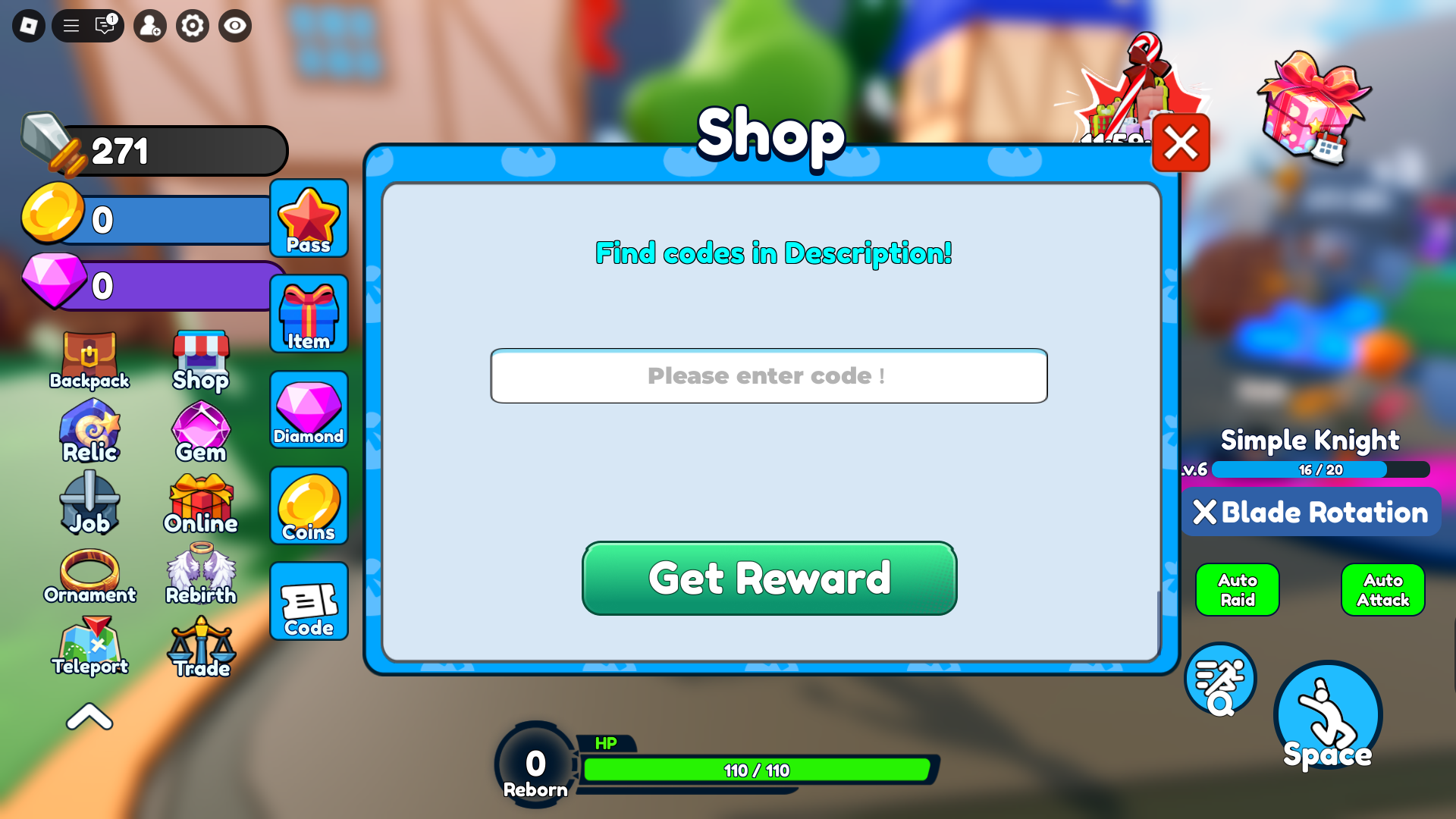 Redeeming codes (Image via Roblox)
