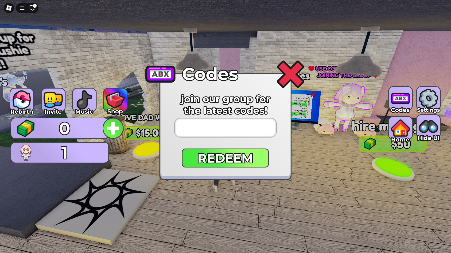 Redeeming codes (Image via Roblox)