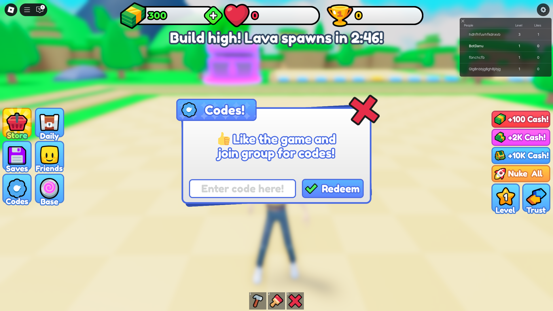 Reward claim interface (Roblox gameplay screenshot)