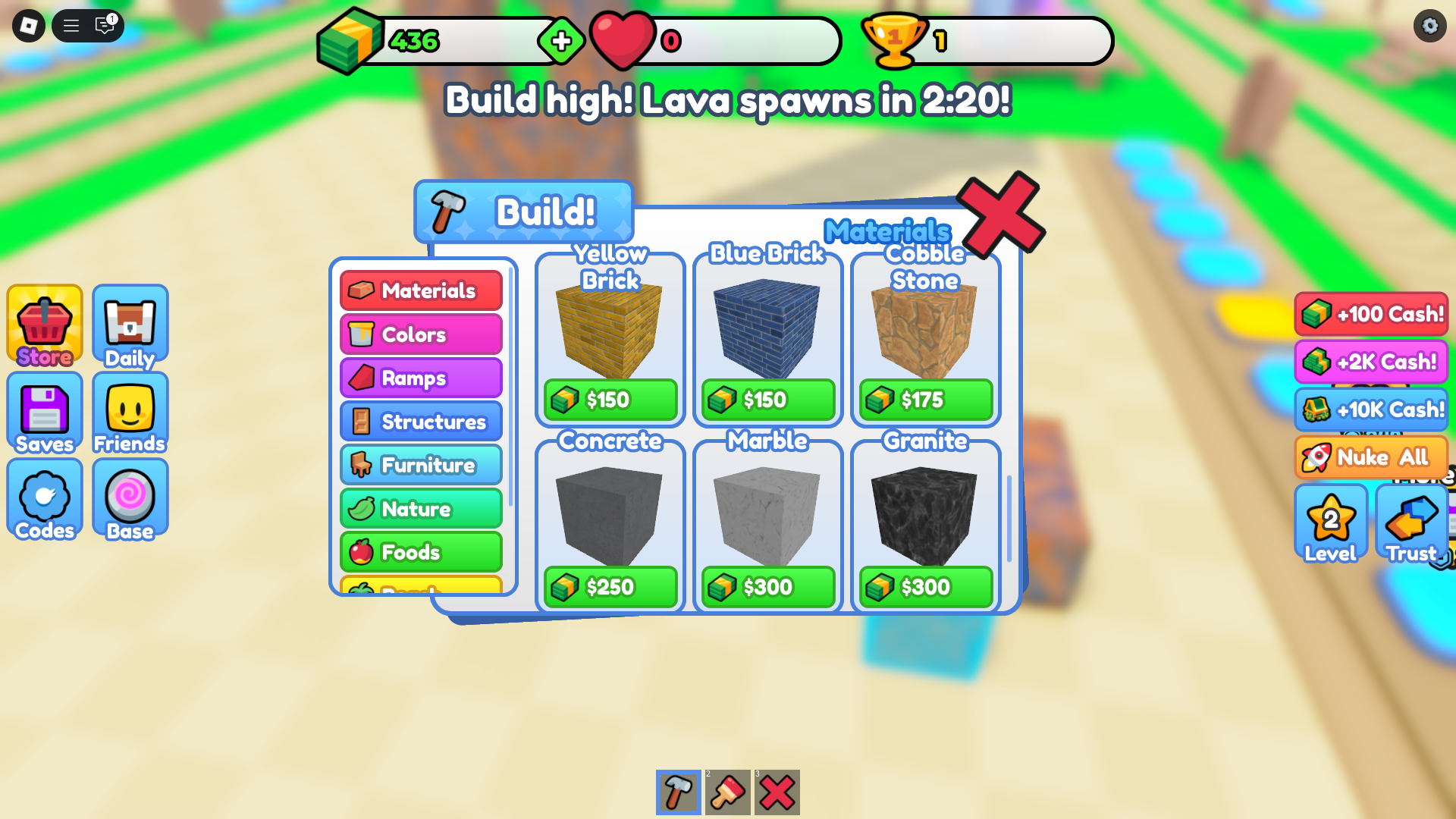 Construction material upgrades (Roblox interface)