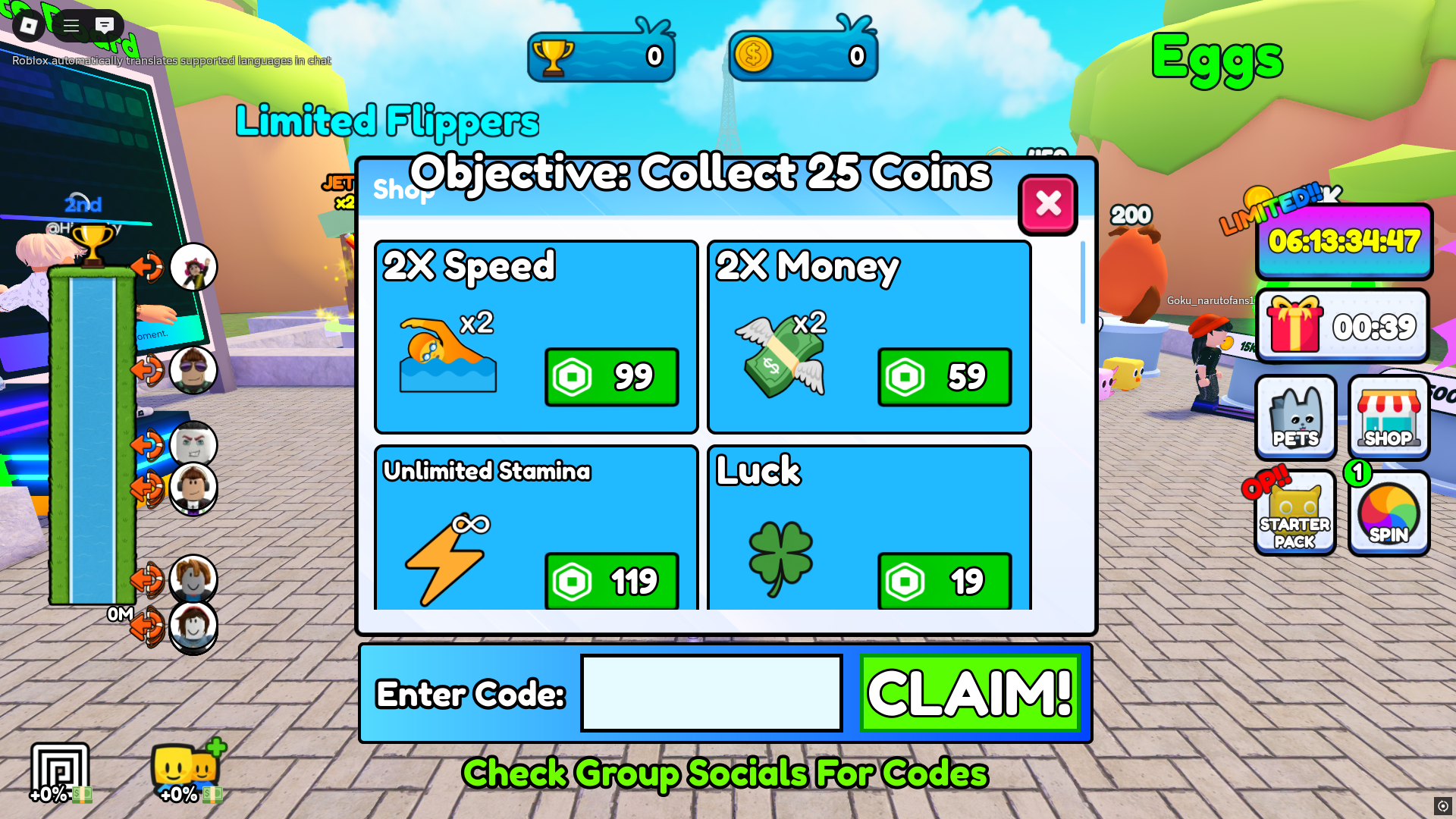 Redeeming codes for free rewards (Image via roblox)