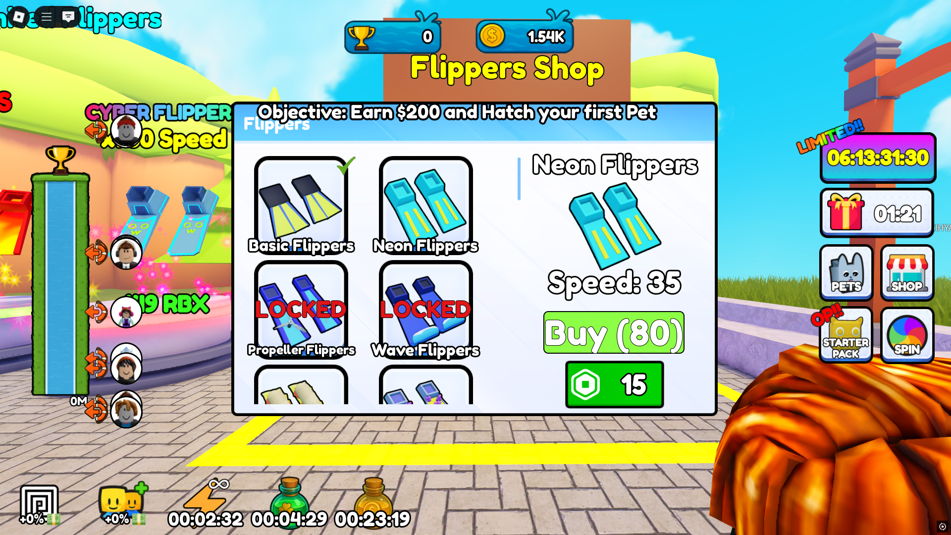 Buying new flippers from free cash (Image via Roblox)