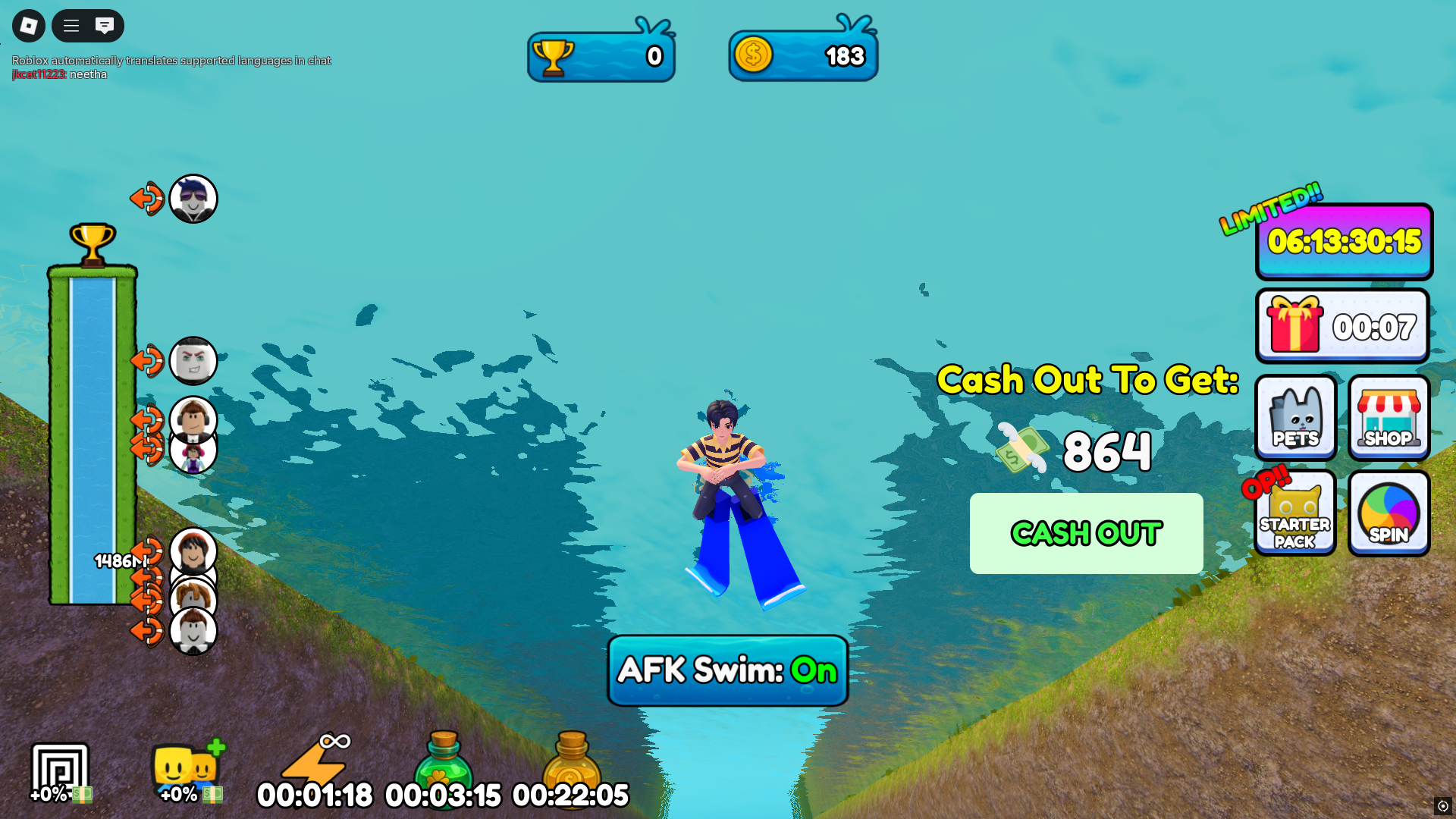 Swimming with upgraded flippers (Image via Roblox)