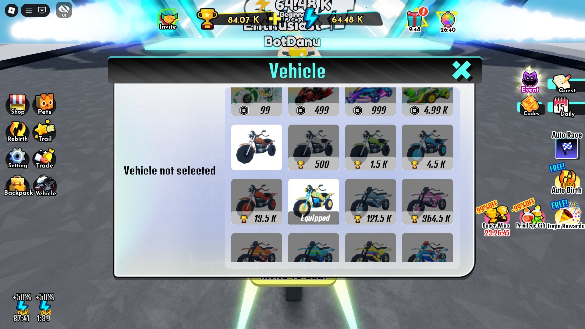 Buying new motorcycle (Image via Roblox)