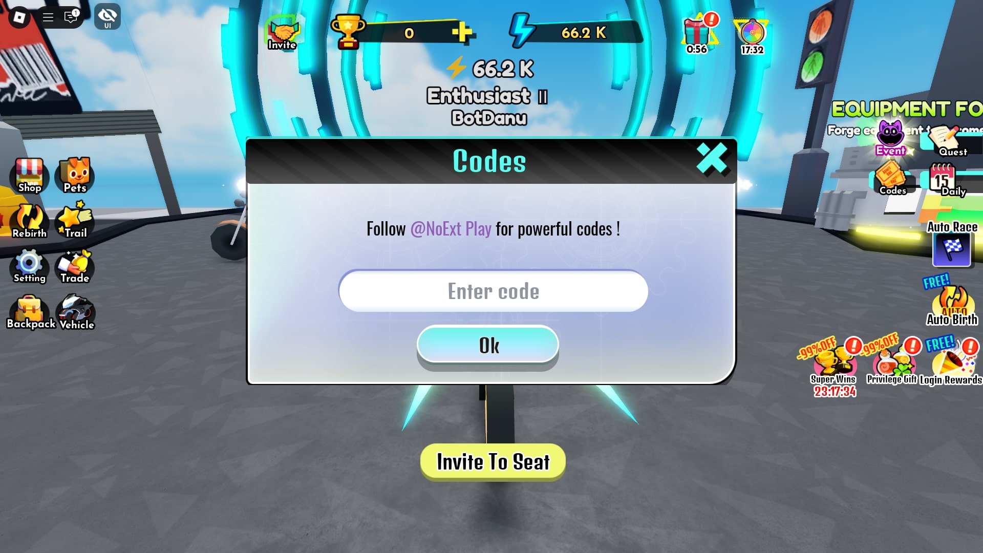 Redeeming codes for rewards (Image via Roblox)