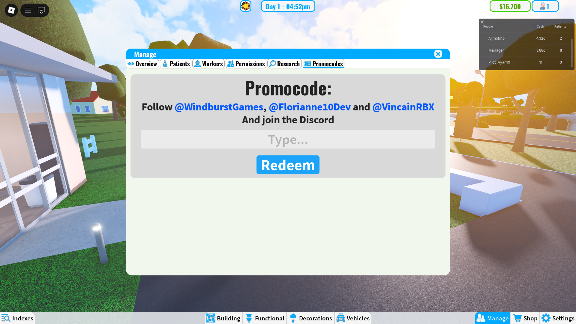 Redeeming codes for free rewards (Image via Roblox)