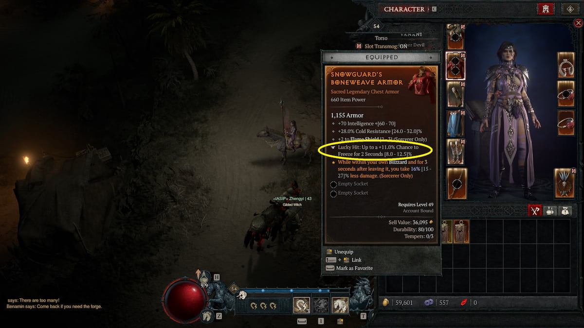 Tempering stat on gear in Diablo 4