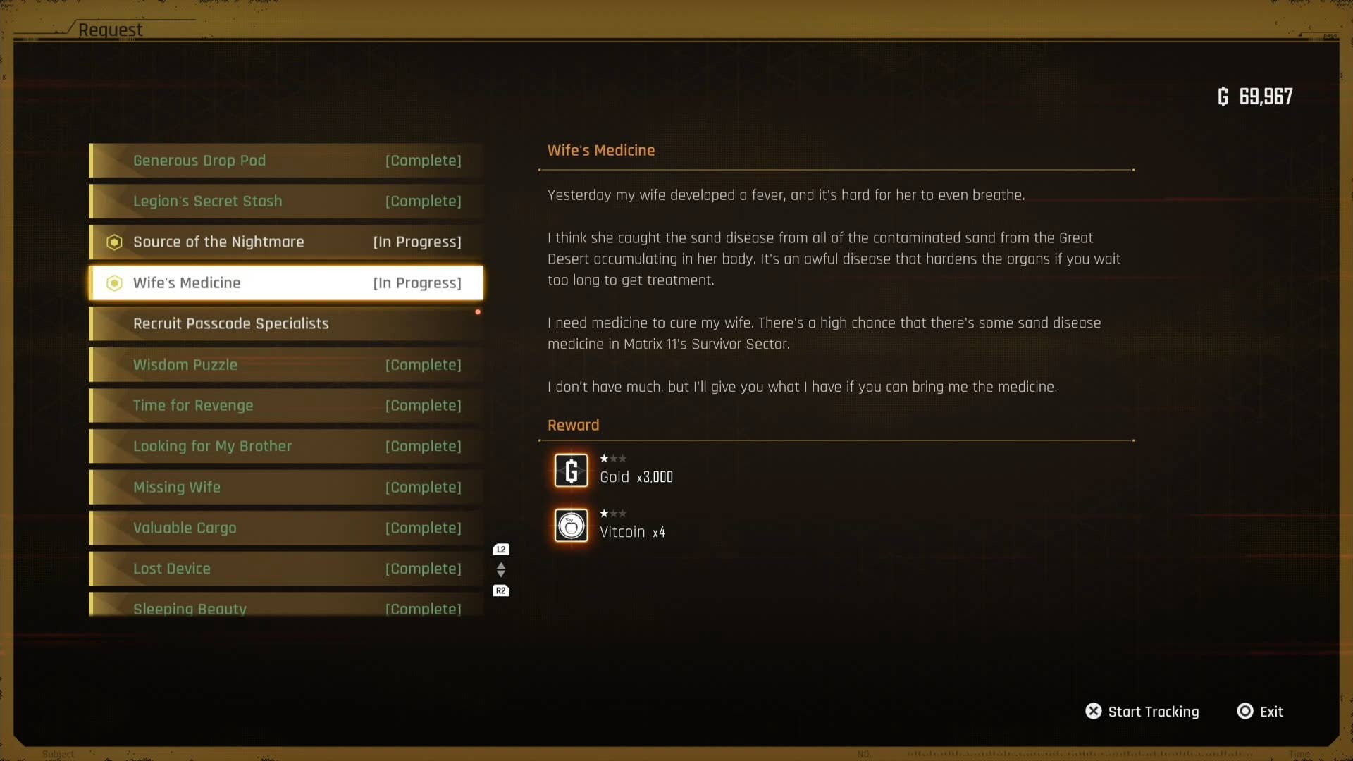 Quest interface showing rewards