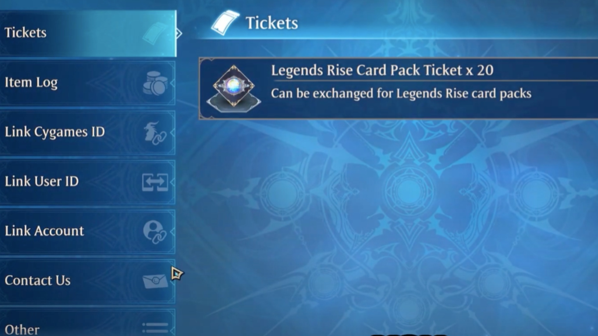 Access voice language settings through Other options in Shadowverse Worlds Beyond interface (Source: Cygames)
