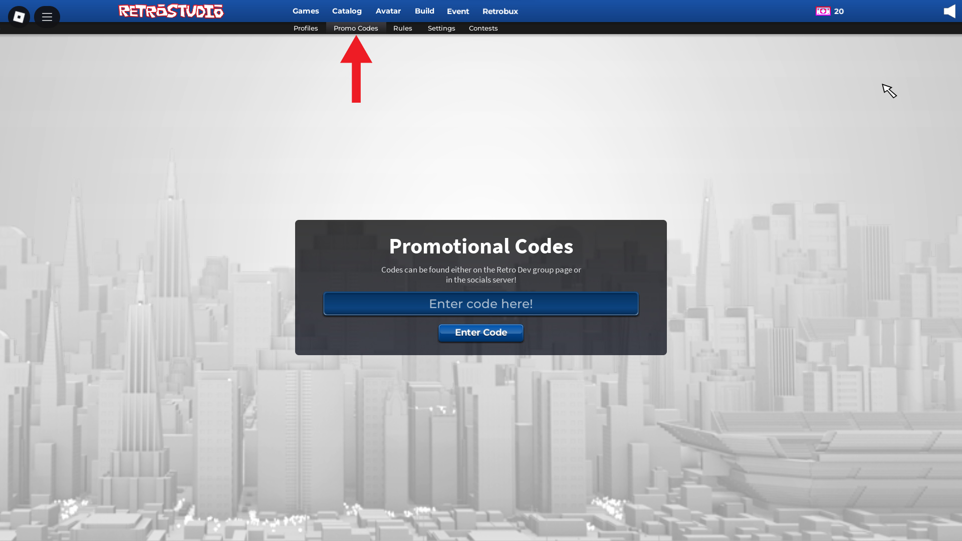 Redeem your codes here (Image via Roblox Corporation)