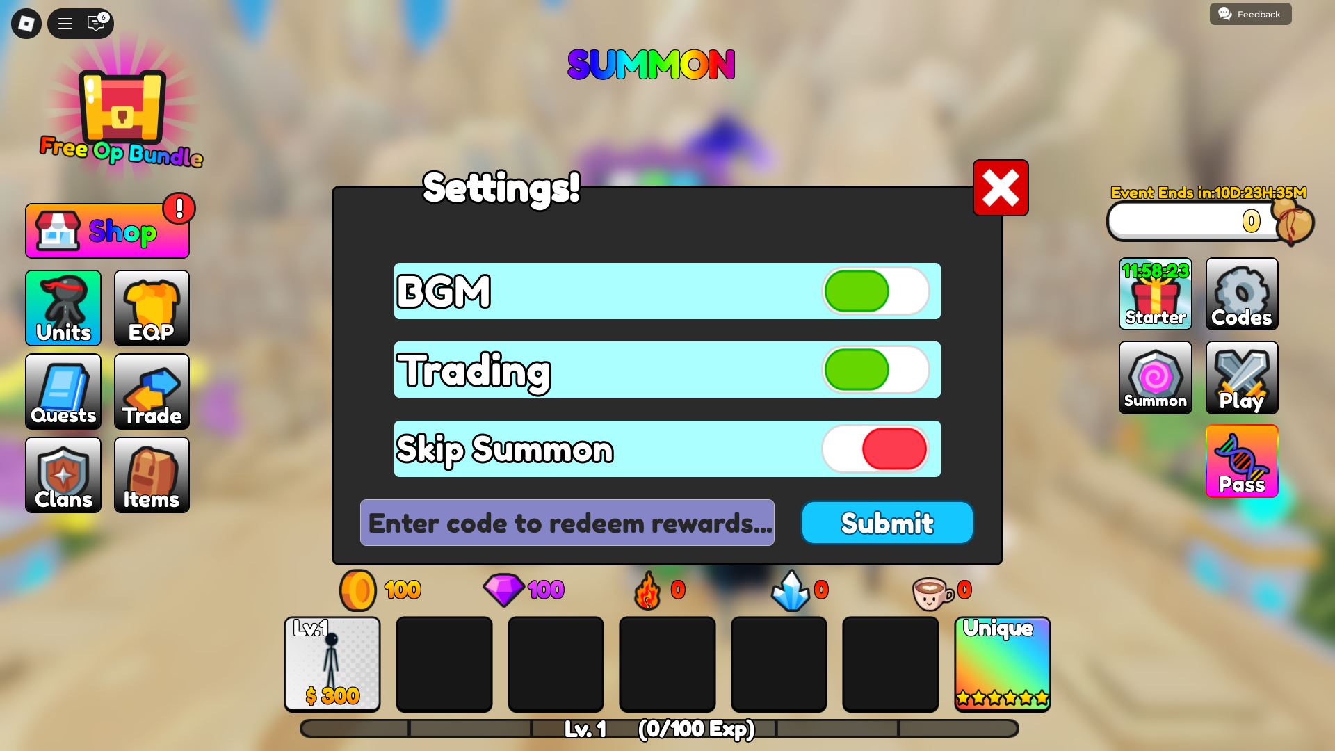 Redeeming codes (Image via Roblox)