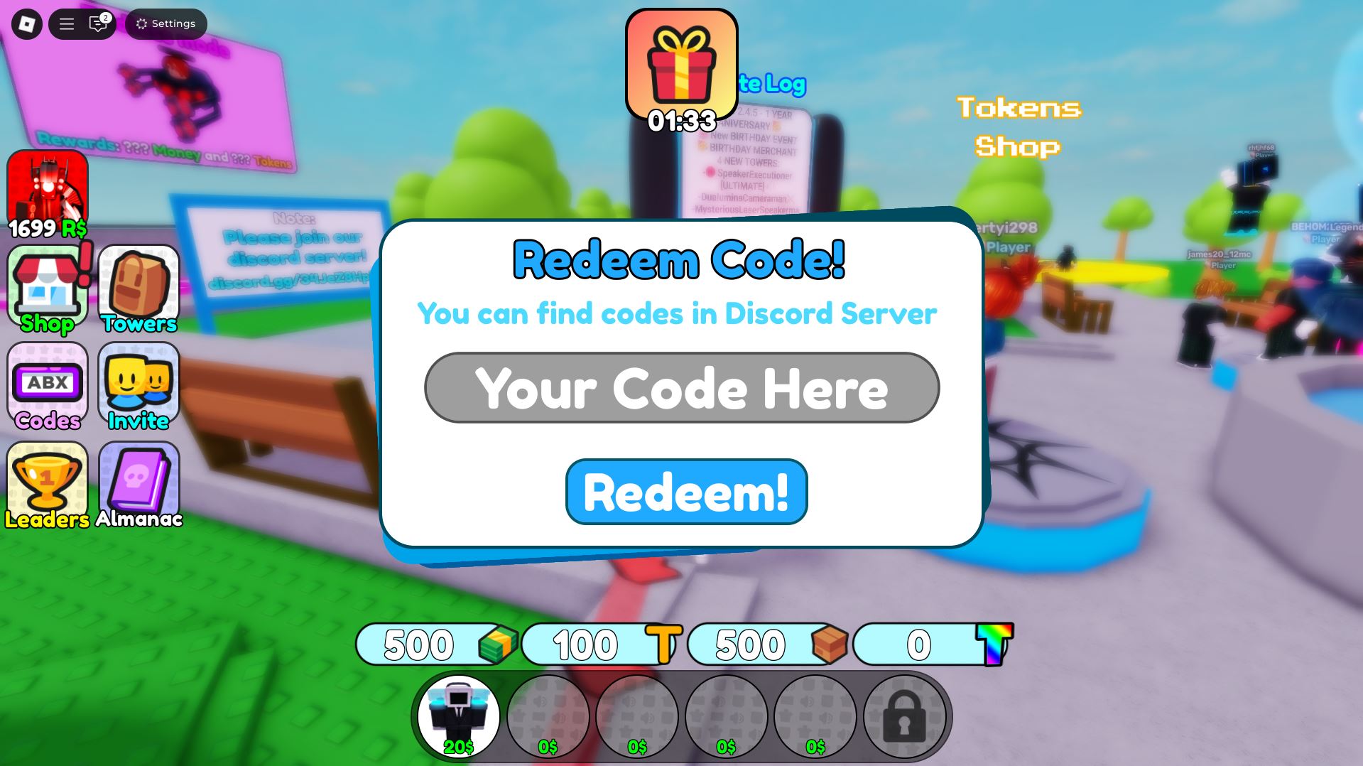 Redeeming codes (Image via Roblox)