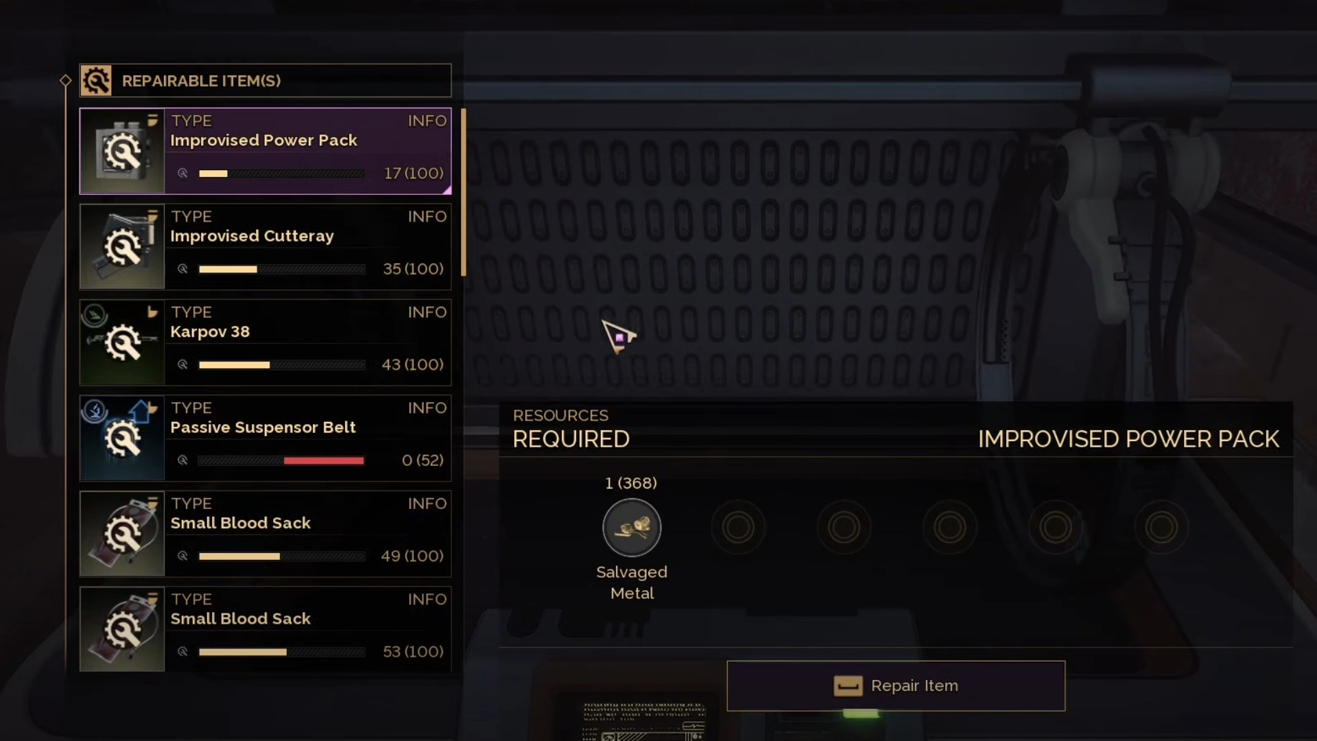 Repair Station interface