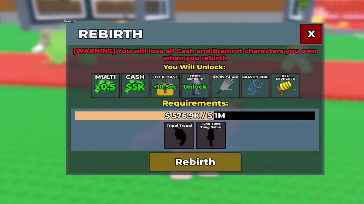 The Rebirth Menu in Steal A Brainrot