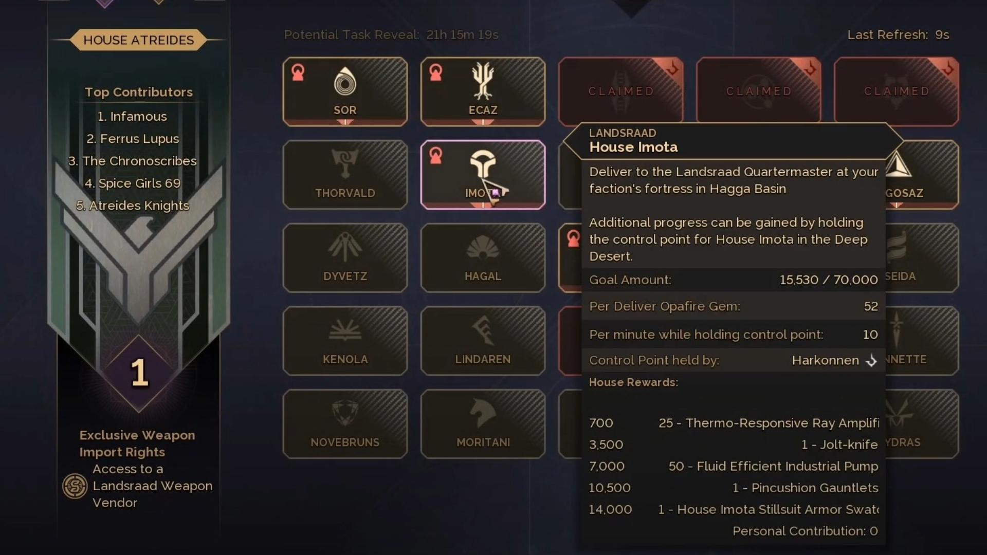 The Landsraad menu