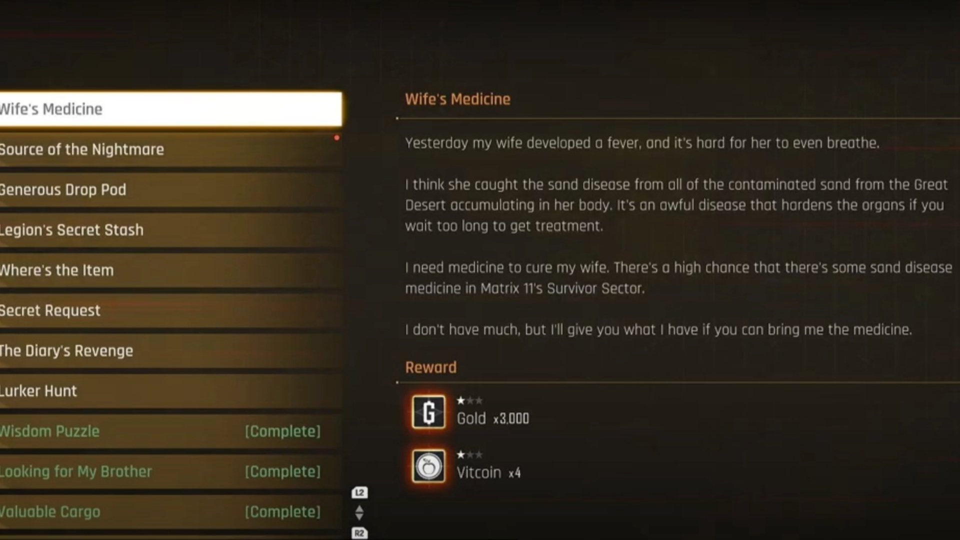 The quest details
