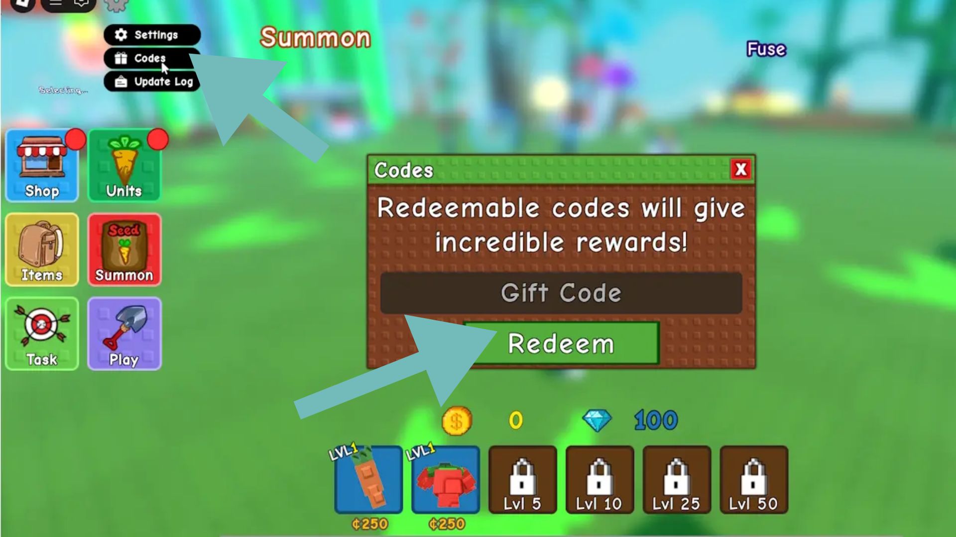 Gift code redemption interface (Roblox)
