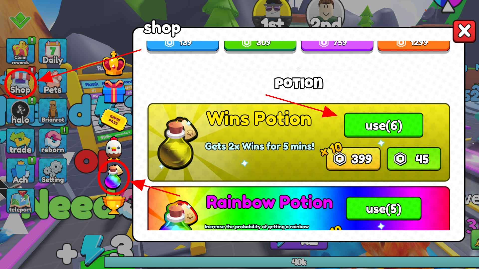 Using Potions (Image via Roblox)