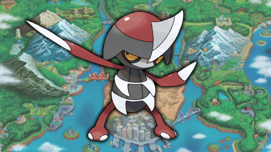 Bisharp evolution - Pawniard in front of a map of Unova
