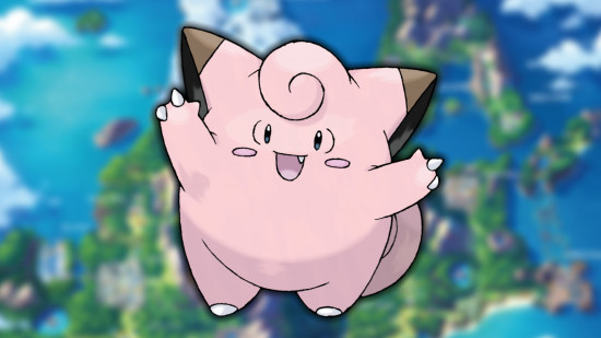 Clefairy evolution: Clefairy stod in front of a map of Sinnoh