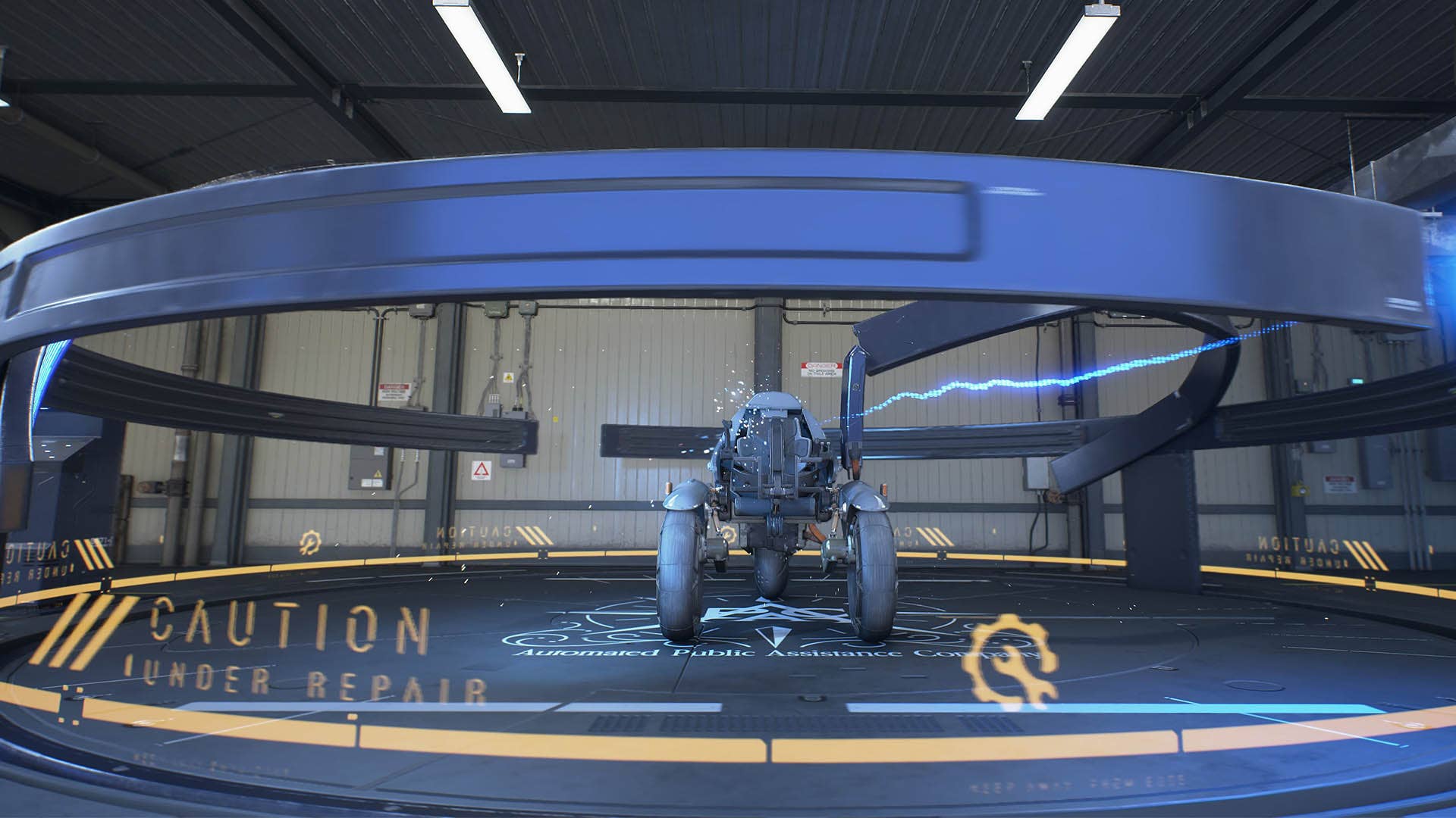 death stranding 2 vehicle under repair on elevator