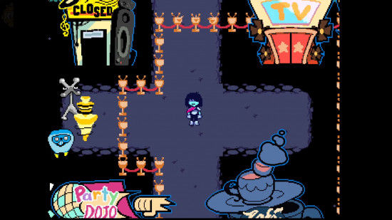 Deltarune Mike's Room: An image of the TV Building in Castle Town in Deltarune.