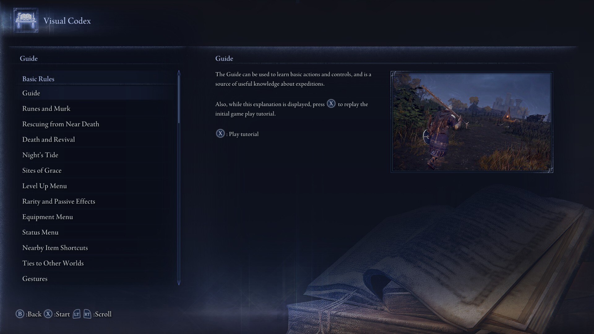 Replay the tutorial via the Visual Codex (Image via FromSoftware)