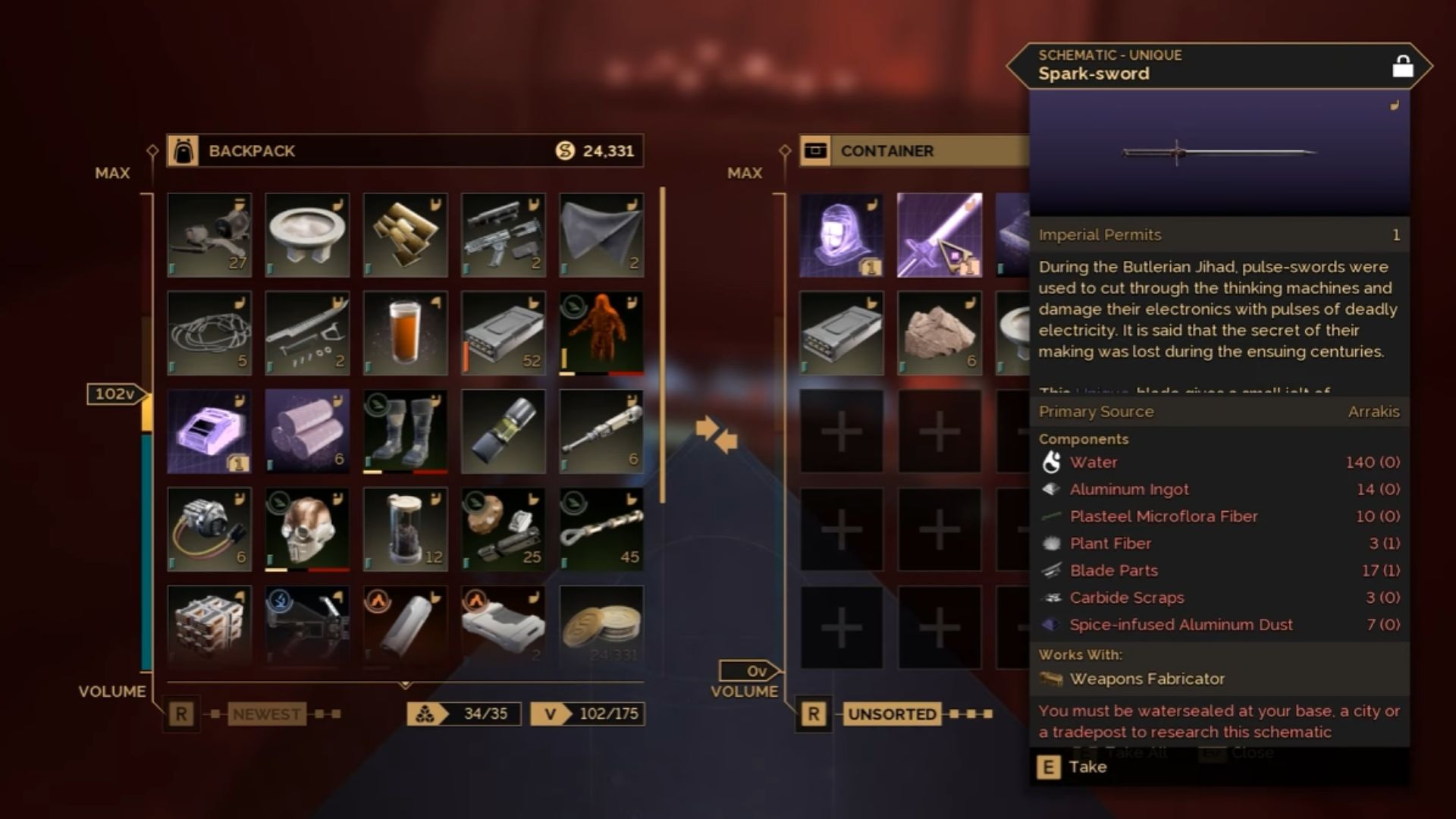 Obtaining the Spark Sword blueprint (Source: Funcom)
