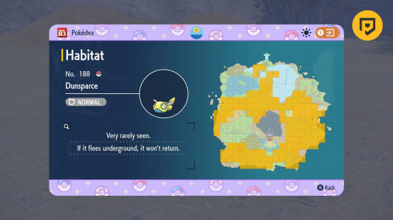 Habitat map showing rare Dunsparce spawn zones