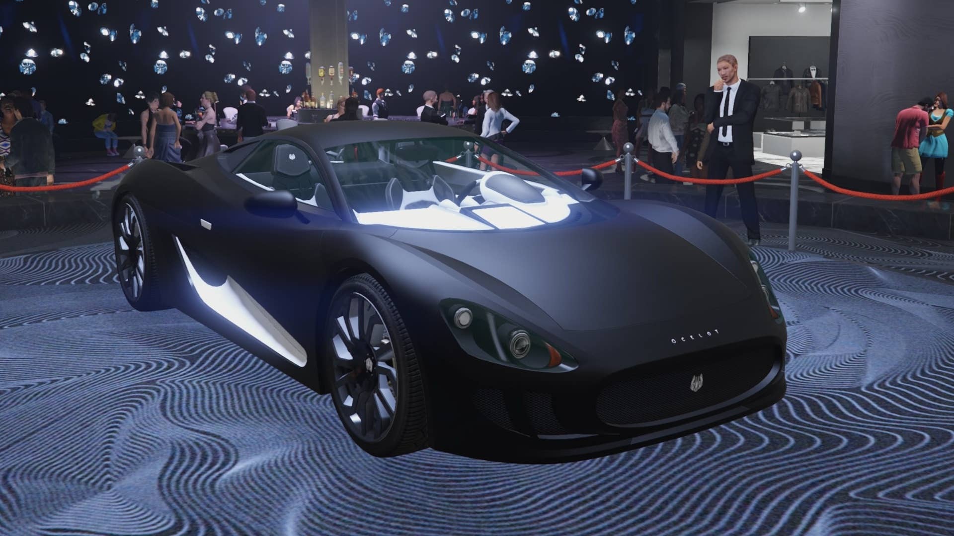 gta online matte black ocelot XA21 diamond casino podium side angle view