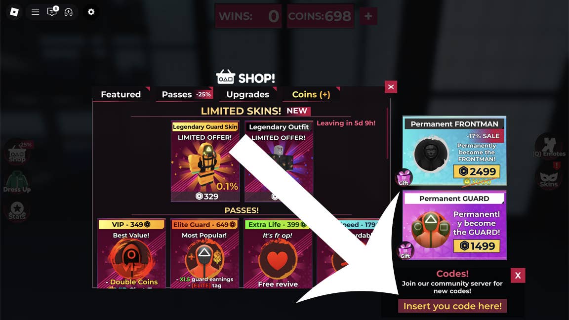 Code redemption interface