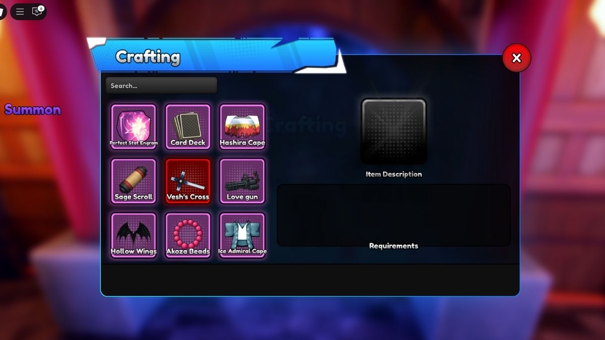 Crafting Recipes in Anime Final Strike