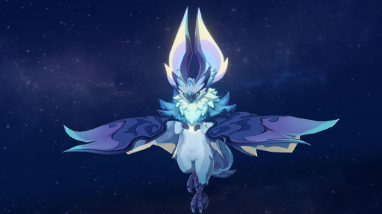 Genshin Impact saurians - an Iktomisaurus on a dark, starry background