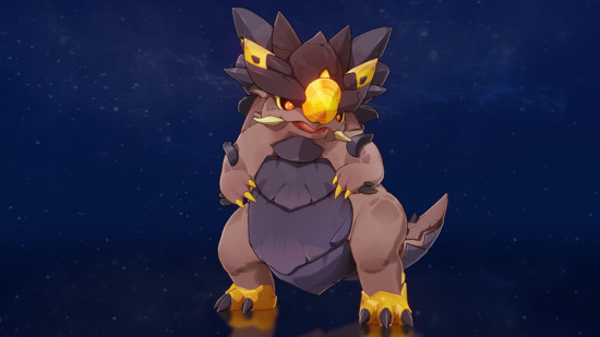 Genshin Impact saurians - an Tepetlisaur on a dark, starry background